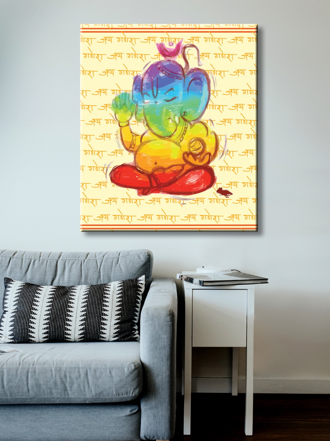 

999Store Blue, Yellow & Red Hand-Painted Lord Ganesha Wall Painting