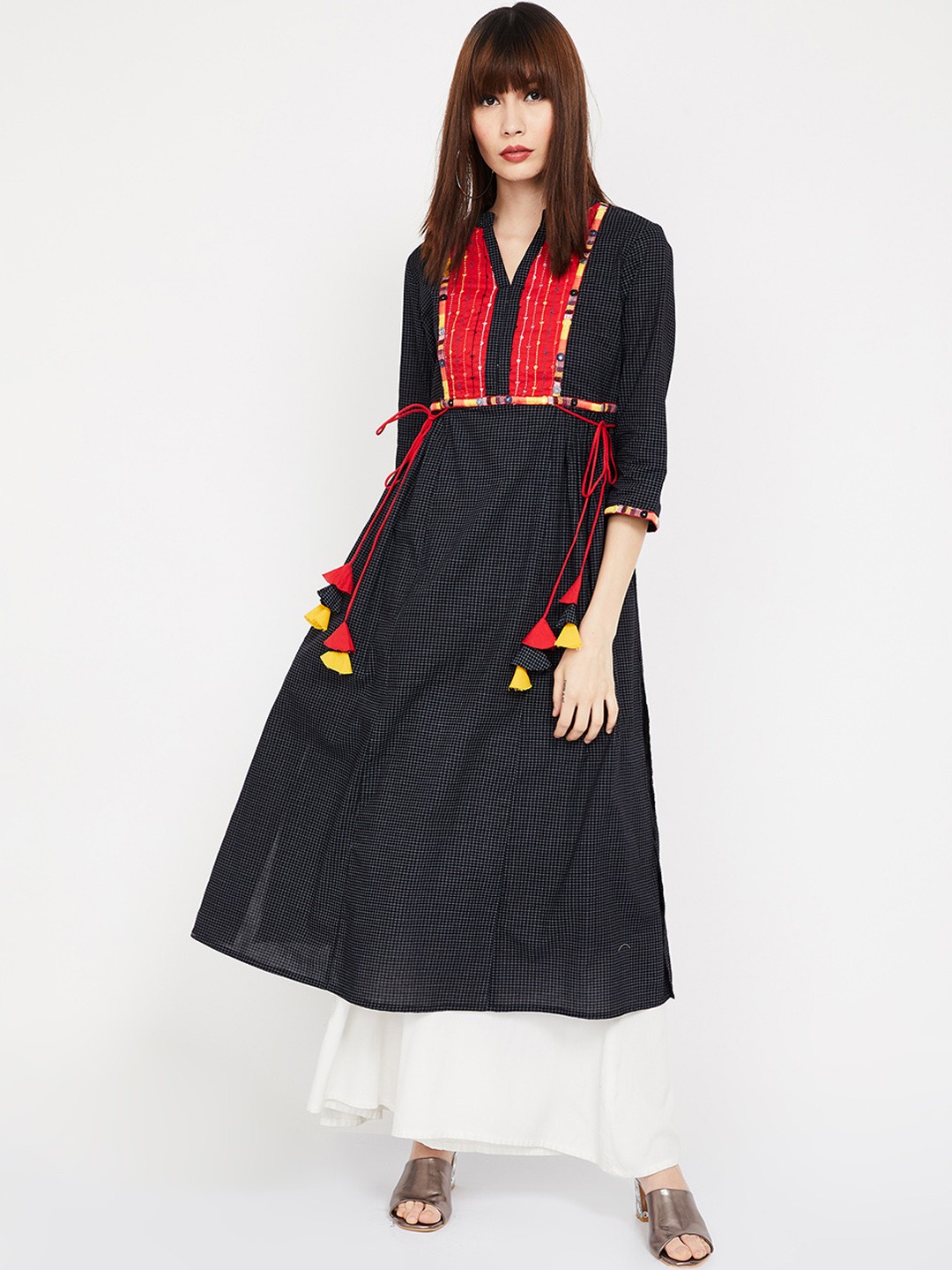 

Melange by Lifestyle Women Black & Red Checked A-Line Kurta
