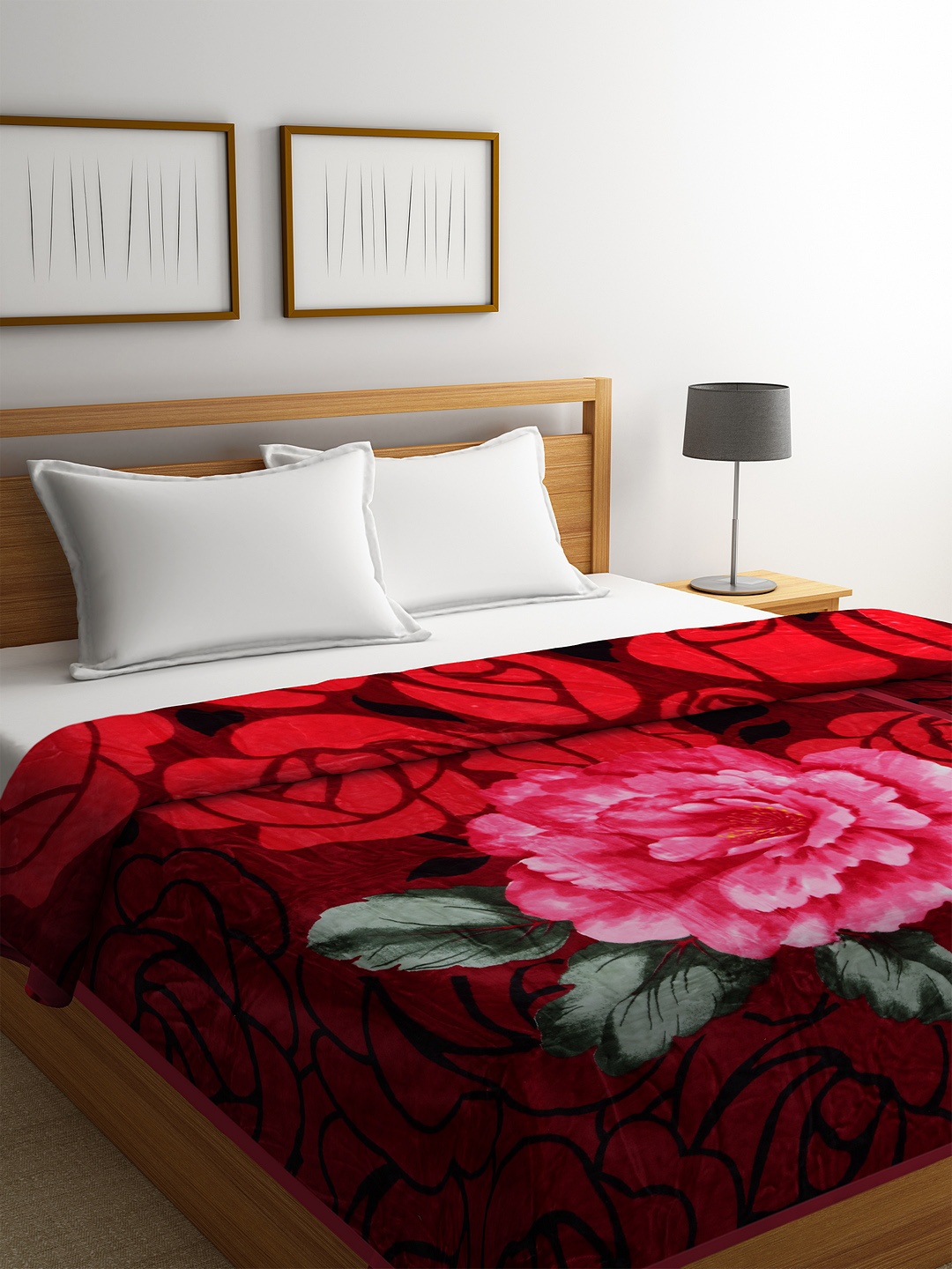 

BOMBAY DYEING Red & Pink Abstract Heavy Winter 680 GSM Double Bed Blanket