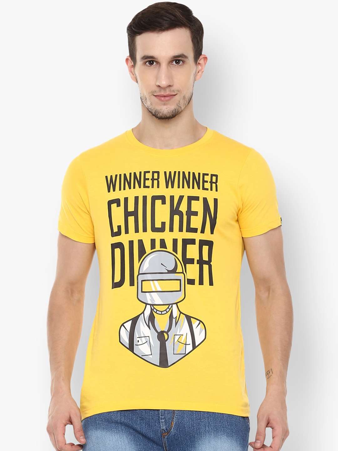 

Urbano Fashion Men Yellow PUBG Printed Round Neck Pure Cotton T-shirt