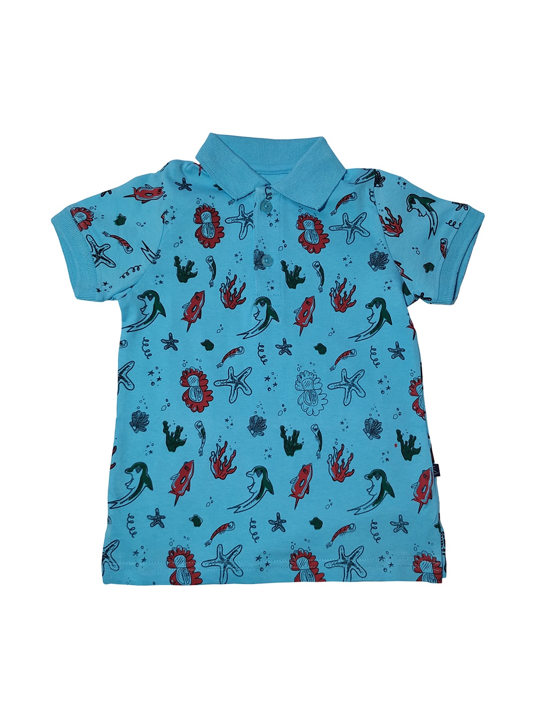 

KiddoPanti Boys Blue Printed Polo Collar Pure Cotton T-shirt
