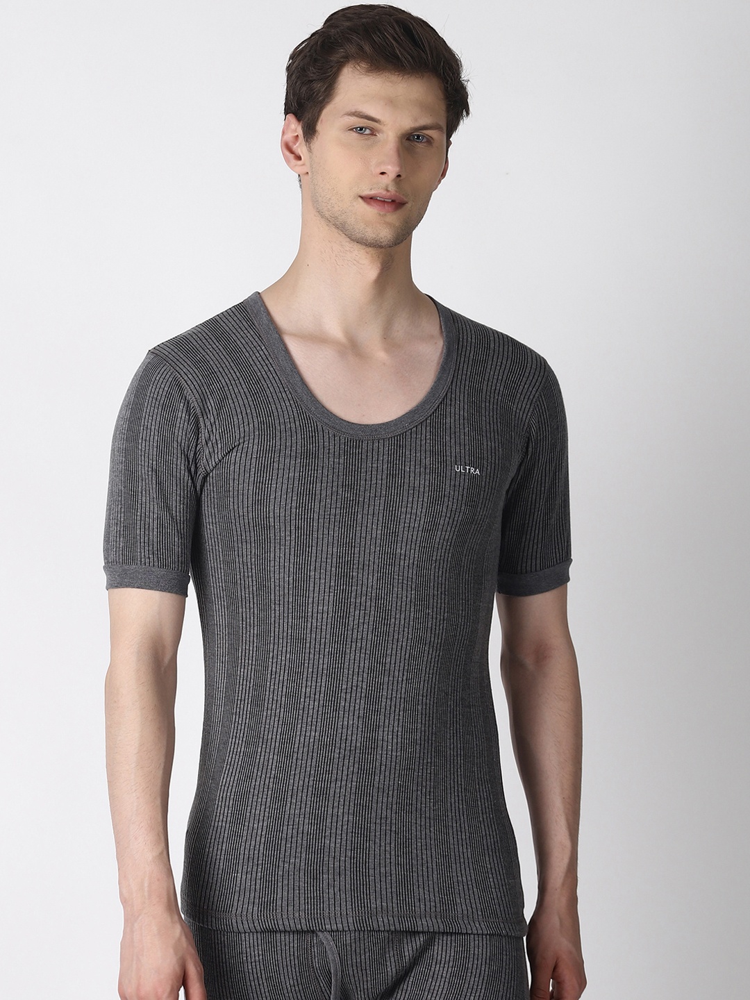 

Dollar Ultra Men Grey Striped Thermal T-shirt