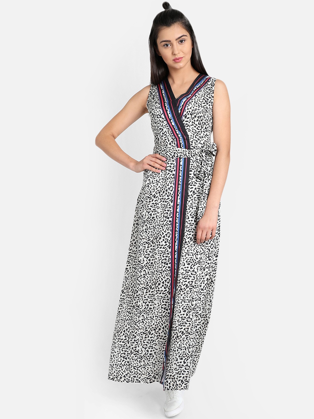

COVER STORY Women White & Black Animal Printed Wrap Maxi Dress