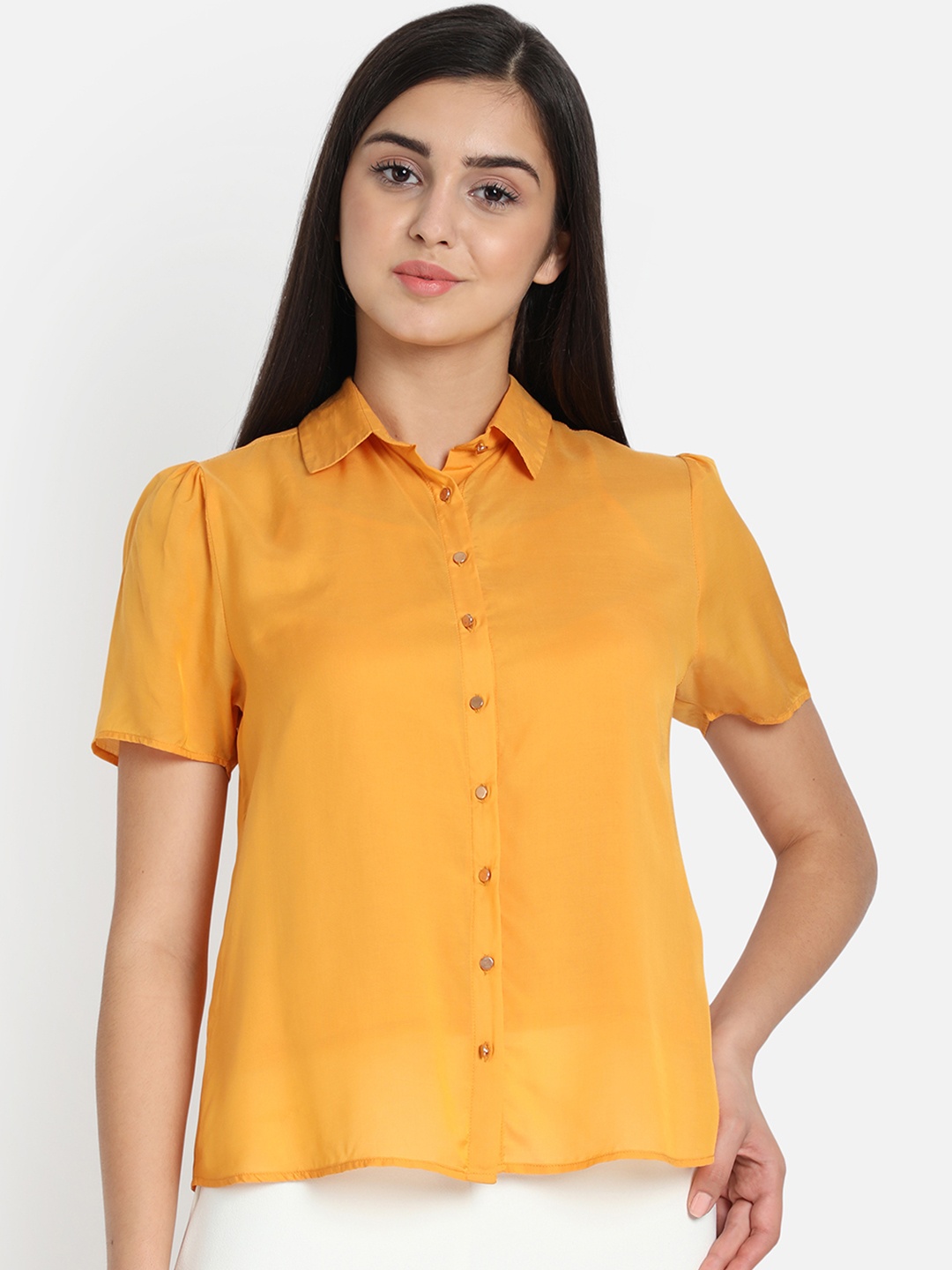 

COVER STORY Women Mustard Yellow Regular Fit Solid Casual Shirt