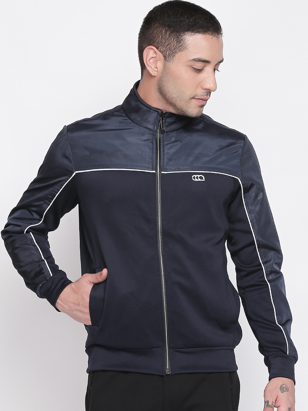 

Ajile by Pantaloons Men Navy Blue Colourblocked Sporty Jacket
