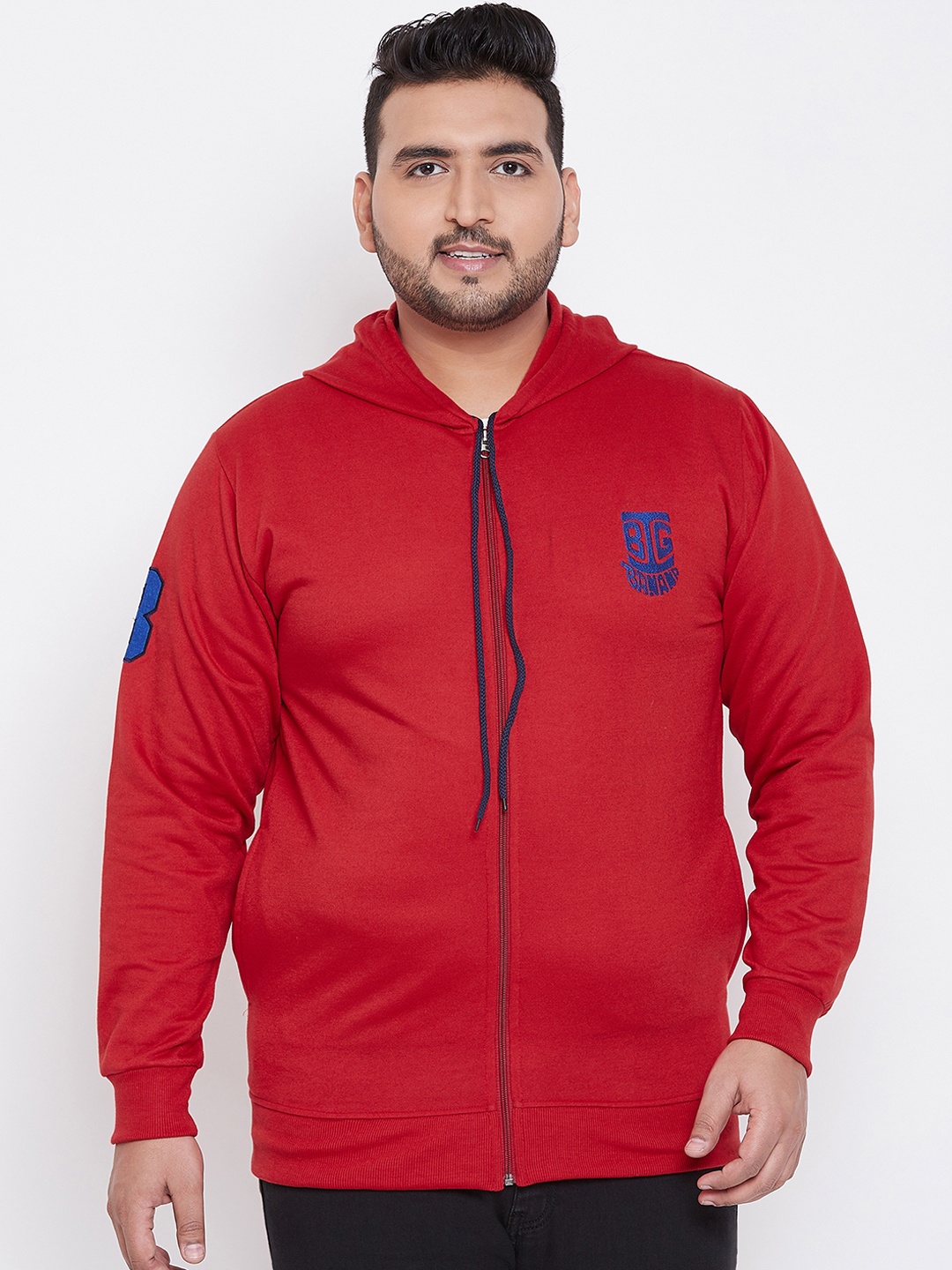 

bigbanana Plus Size Men Red Solid Hooded Antimicrobial Sweatshirt