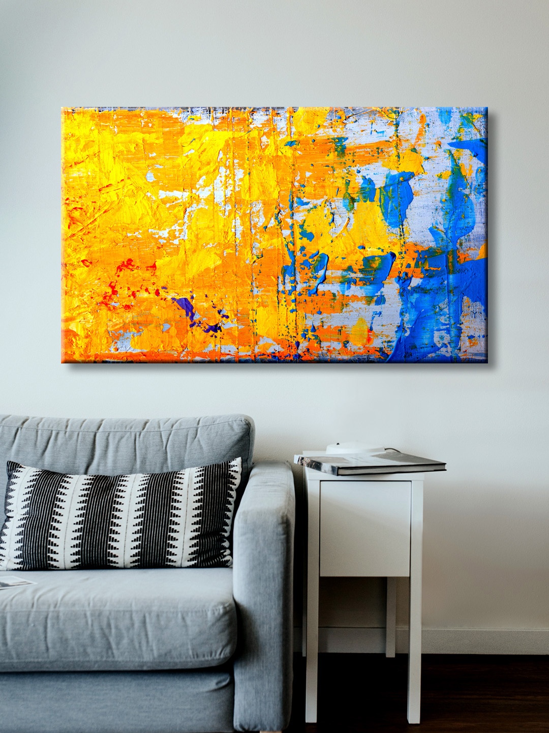 

999Store Yellow & Blue Hand-Painted Abstract Wall Painting