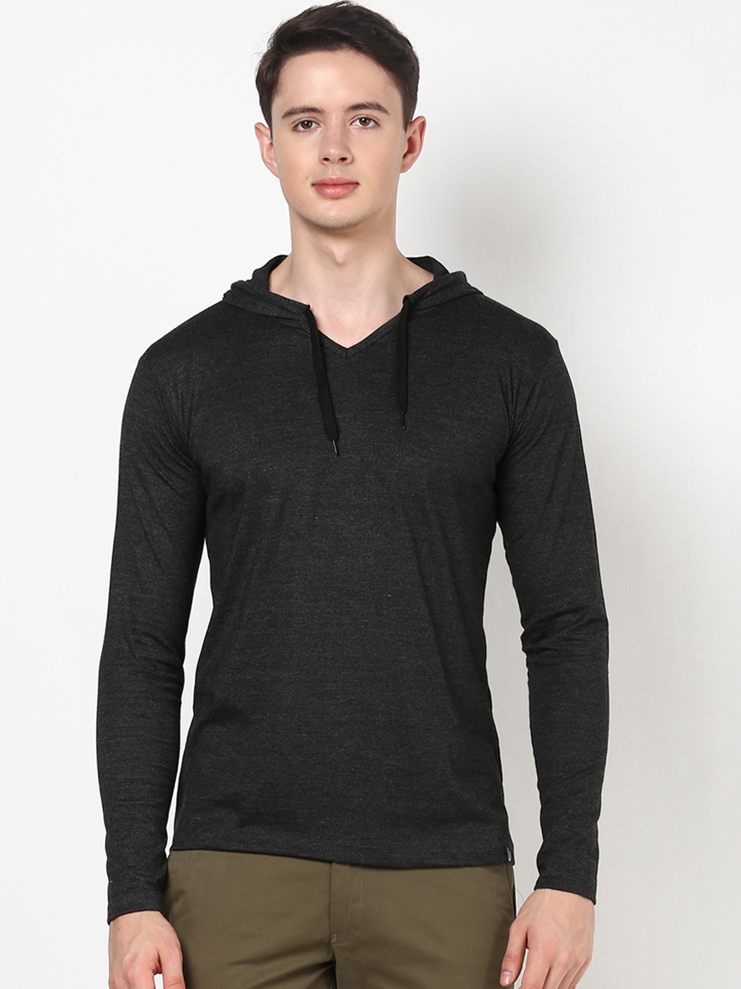 

Urbano Fashion Men Charcoal Printed Hood Pure Cotton T-shirt