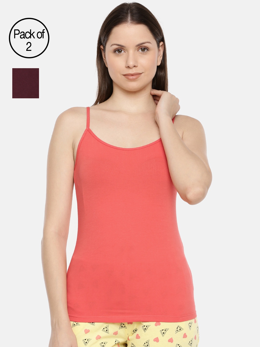 Slumber Jill Women Pack of 2 Solid Camisoles, Coral