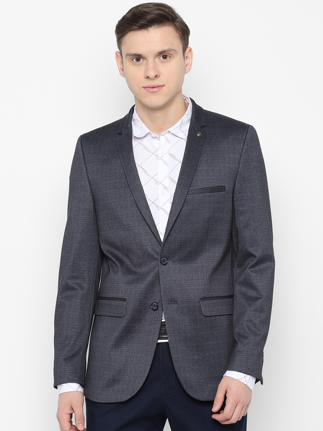 

Allen Solly Men Navy Blue Self-Design Single-Breasted Slim-Fit Blazer