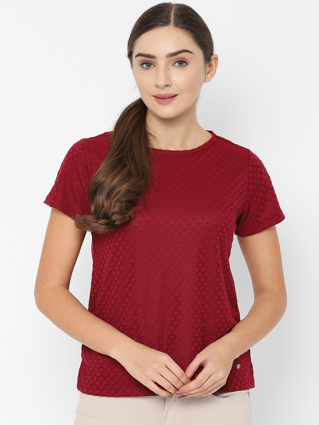 

Allen Solly Woman Maroon Printed Top