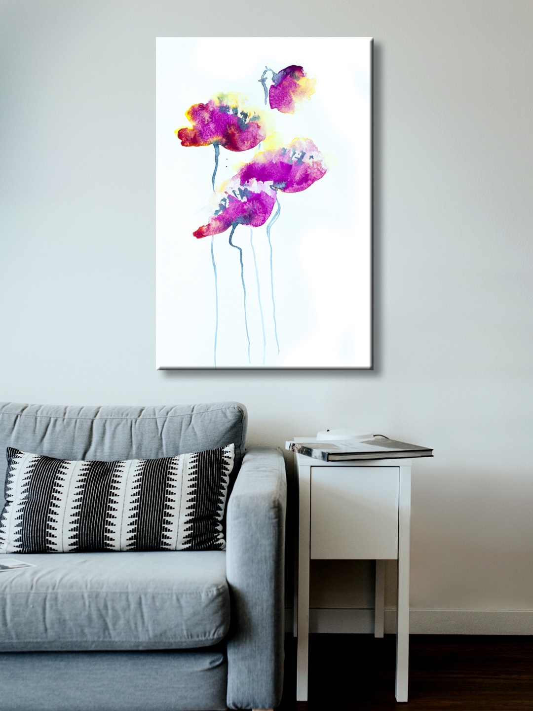 999Store Purple Hand-Painted Poppy Flowers Wall Painting