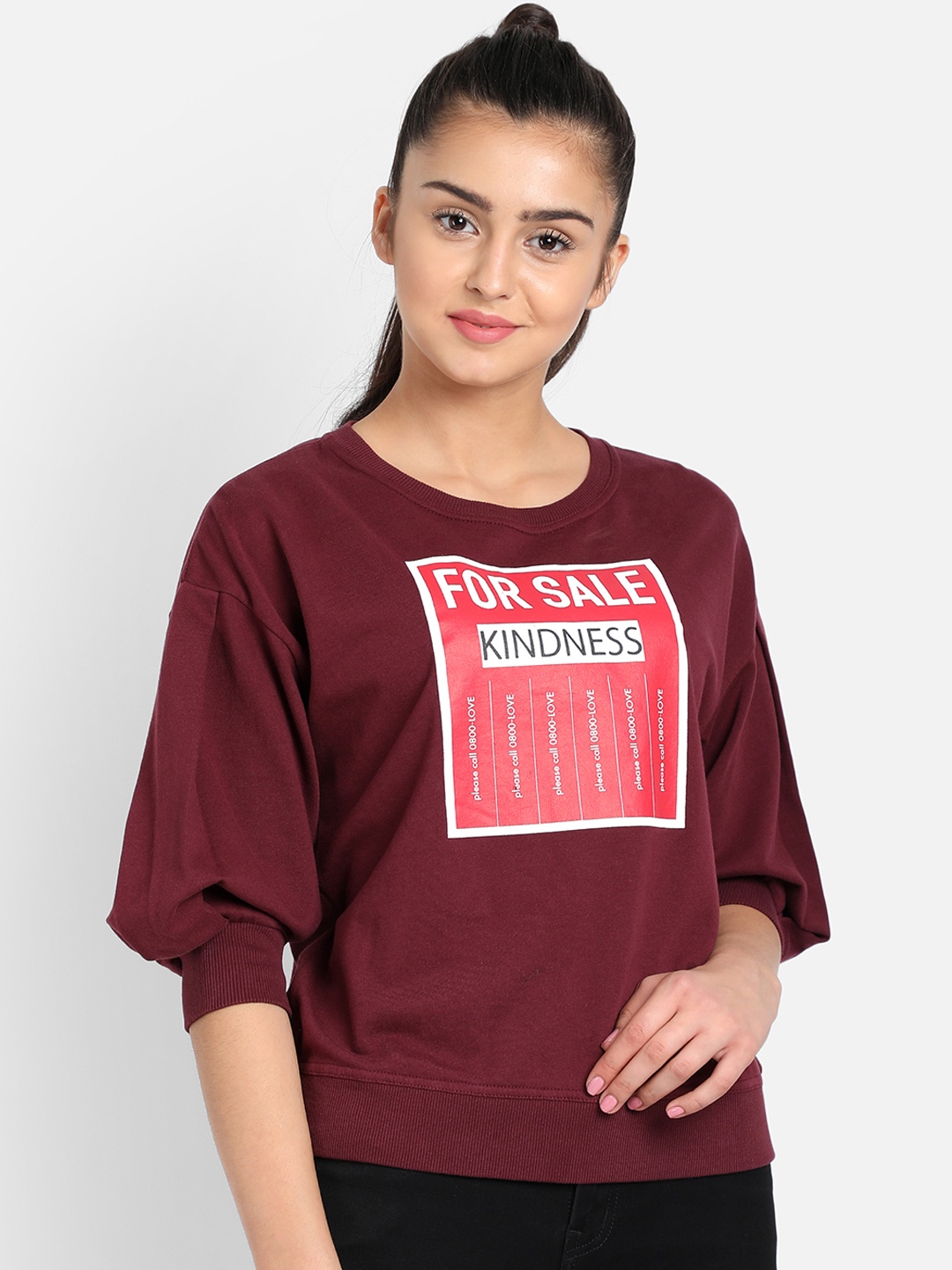 

COVER STORY Women Maroon & White Printed Sweatshirt