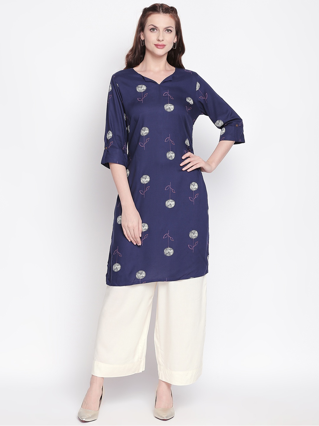 

RANGMANCH BY PANTALOONS Women Navy Blue Printed Straight Kurta