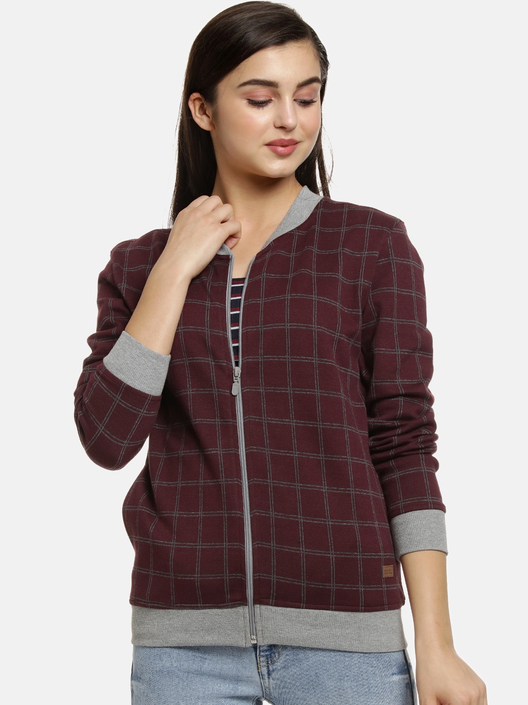 

Campus Sutra Women Brown Checked Windcheater Jacket