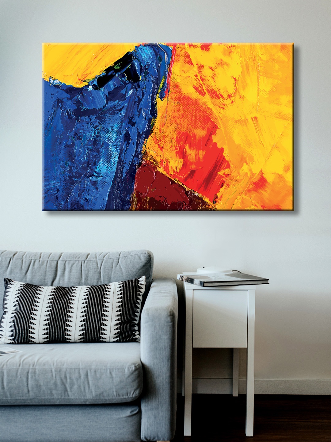 

999Store Yellow & Blue Hand-Painted Abstract Wall Painting