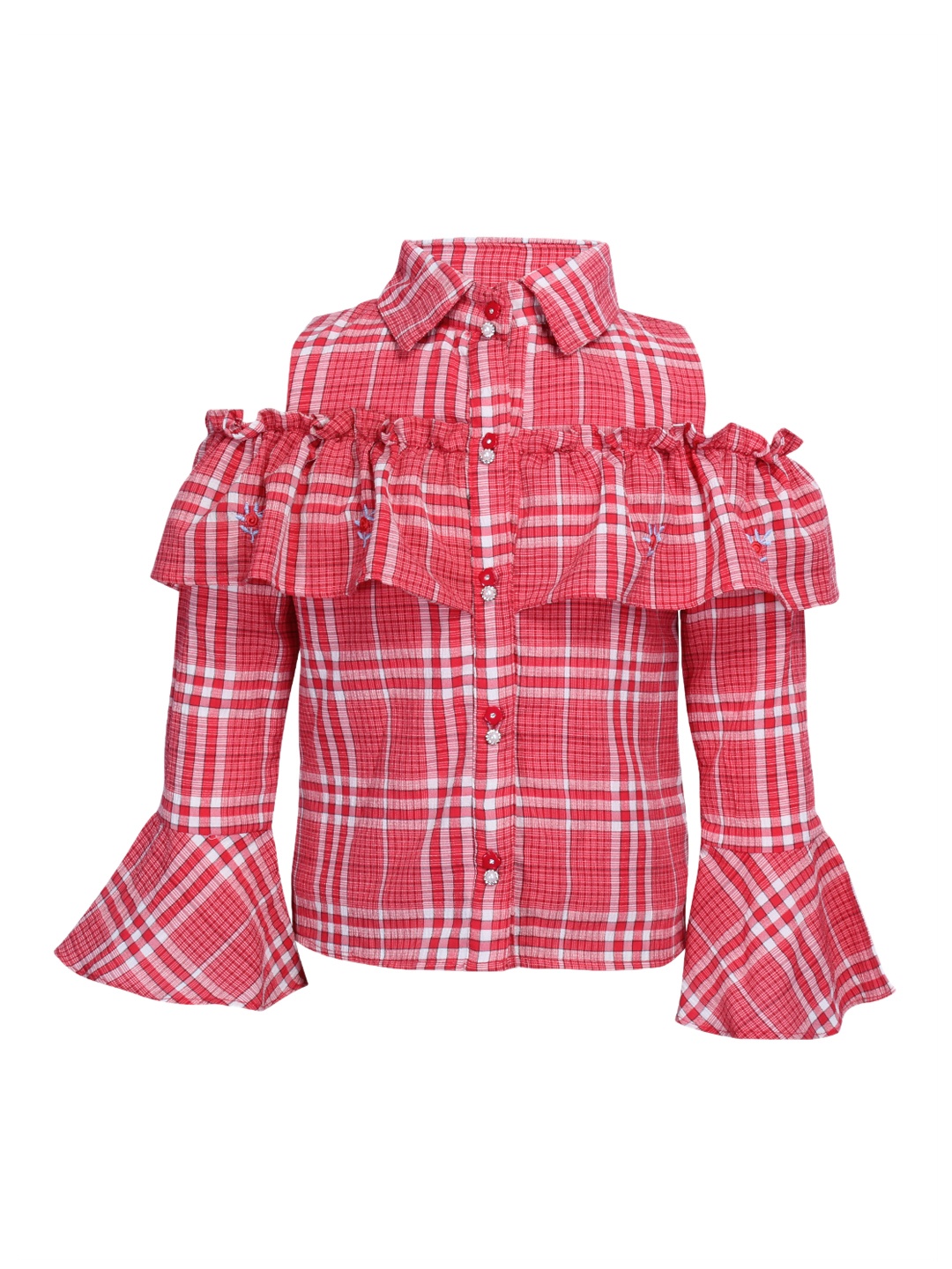 

CUTECUMBER Girls Red & White Checked Shirt Style Top