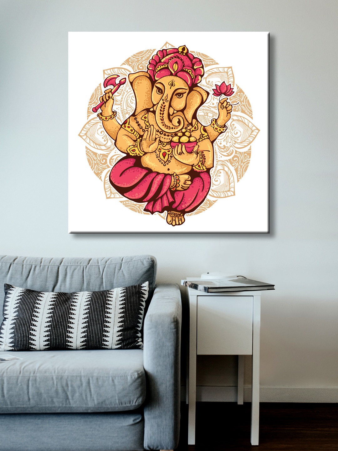 999Store Gold & Pink Hand-Painted Lord Ganesha Wall Painting