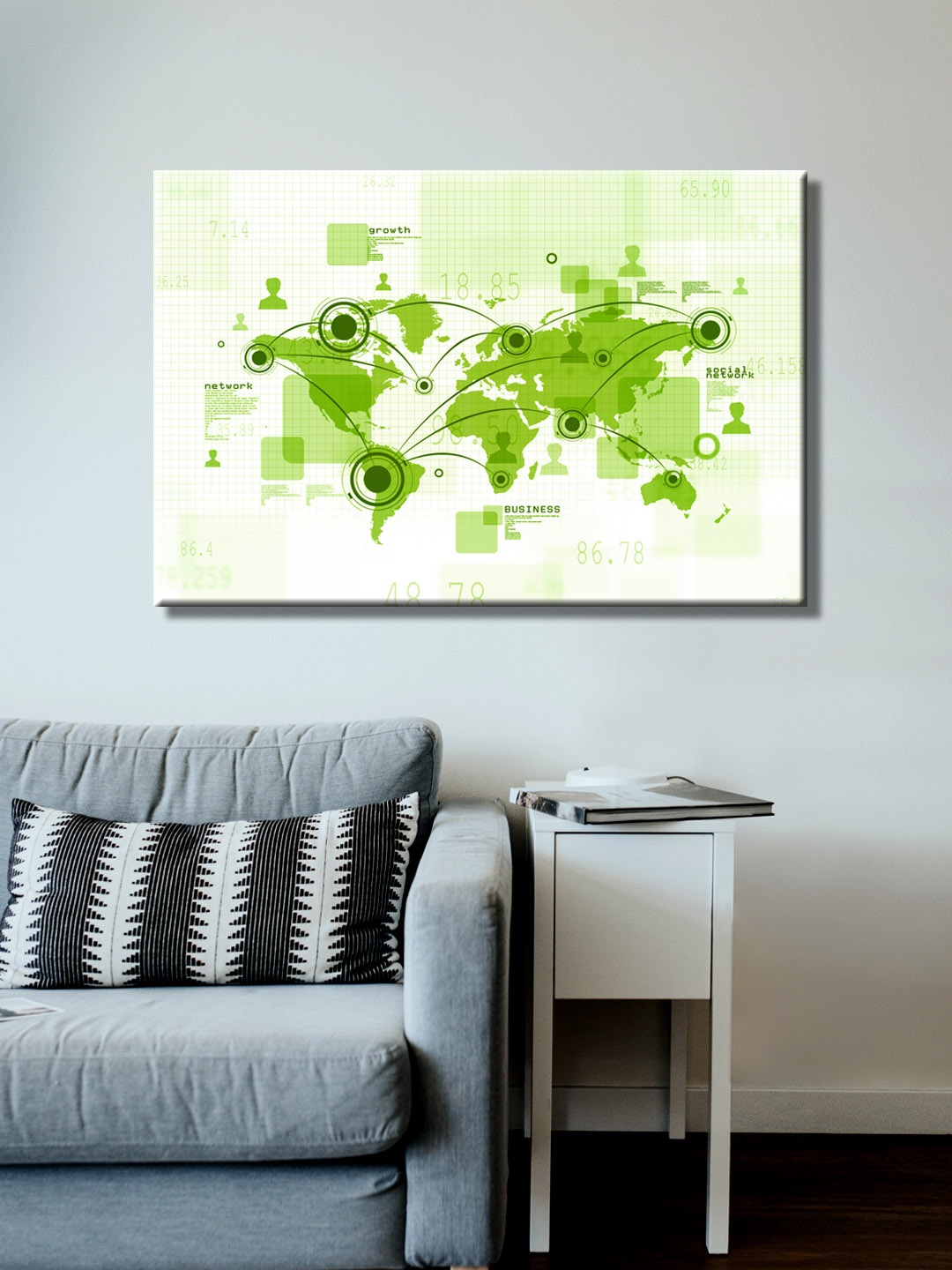 

999Store Green Hand-Painted Geographic Map Wall Painting