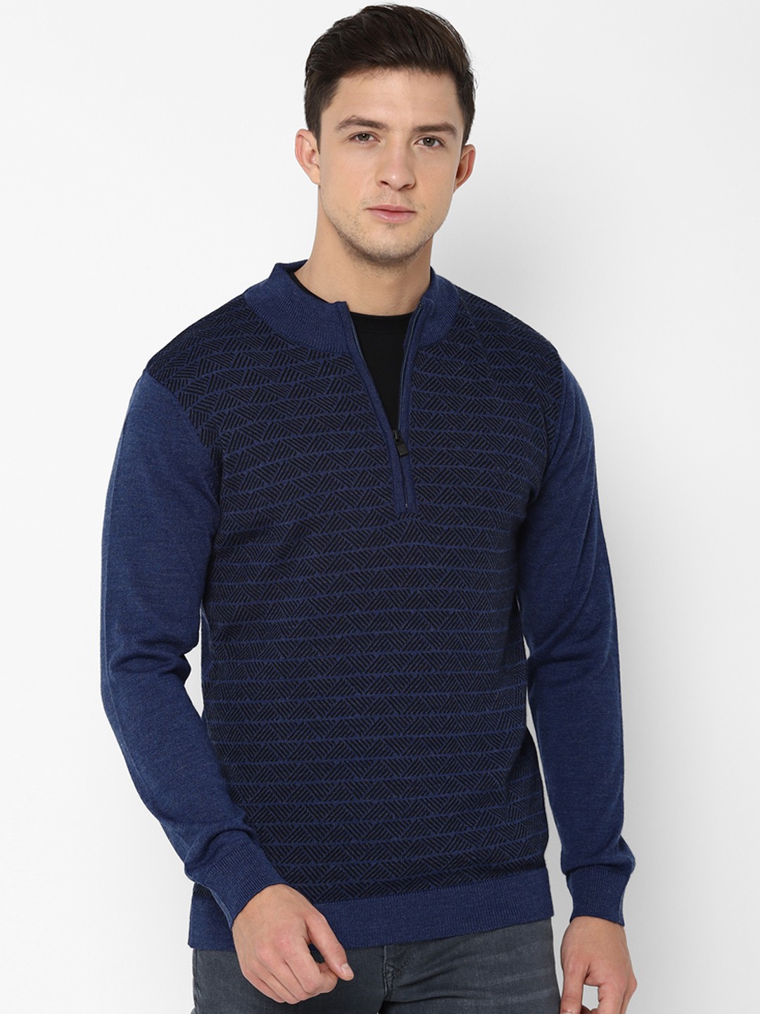 

Allen Solly Men Navy Blue Self Design Pullover Sweater