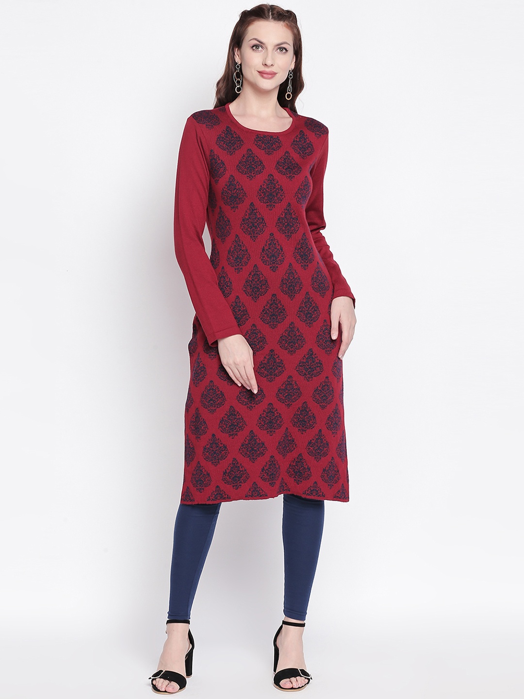 

RANGMANCH BY PANTALOONS Women Maroon & Black Printed Straight Kurta