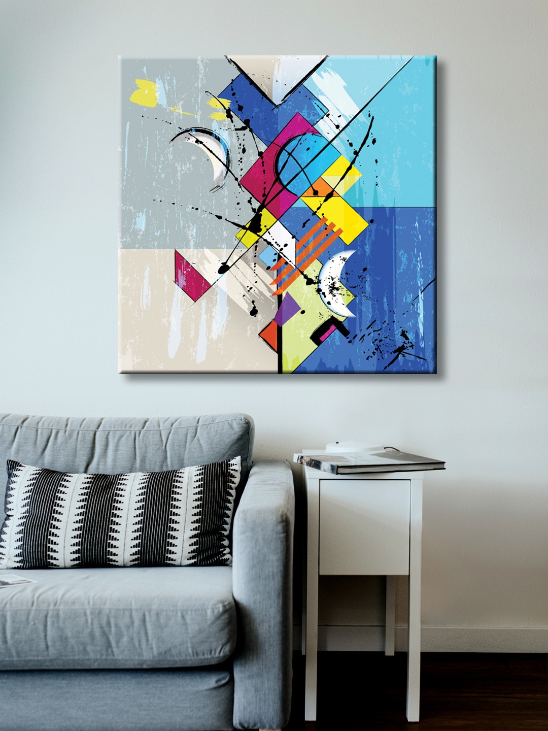 

999Store Blue, Pink & Yellow Hand-Painted Abstract Wall Painting