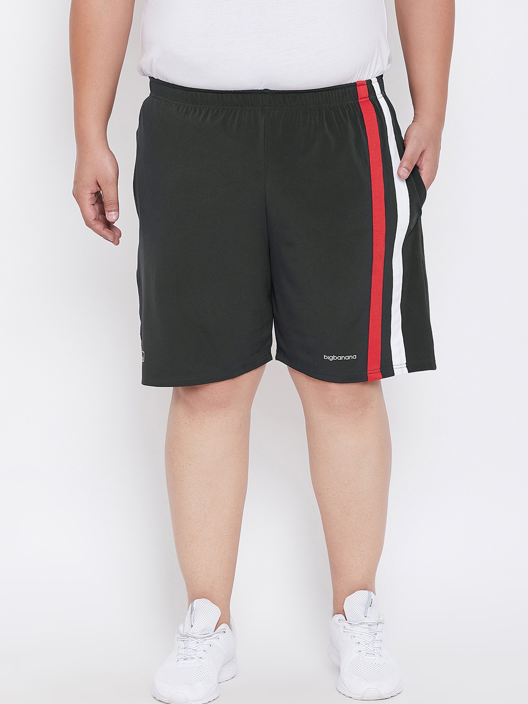 

bigbanana Plus Size Men Black Solid Antimicrobial Sports Shorts