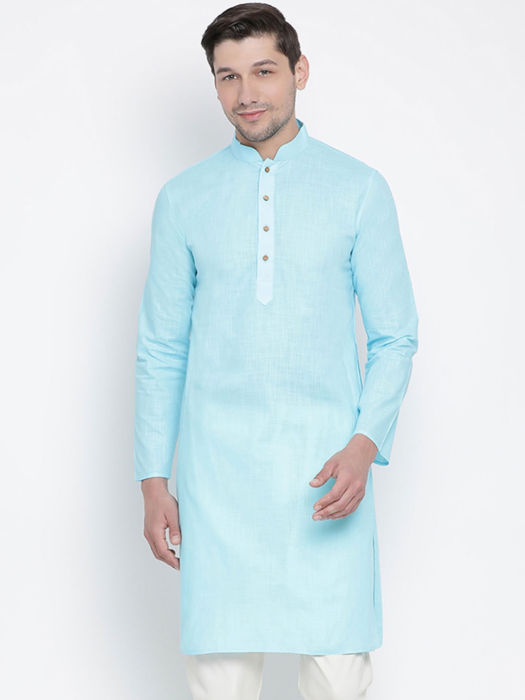 VASTRAMAY Men Blue Solid Straight Kurta