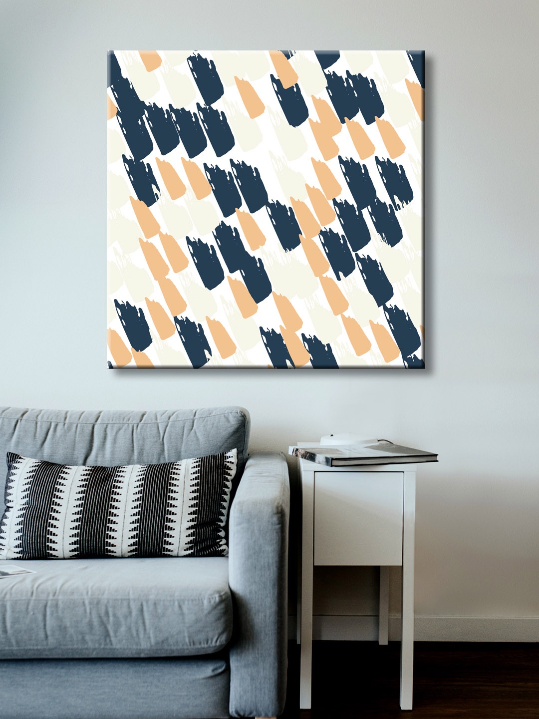

999Store White, Black & Beige Hand-Painted Abstract Wall Painting