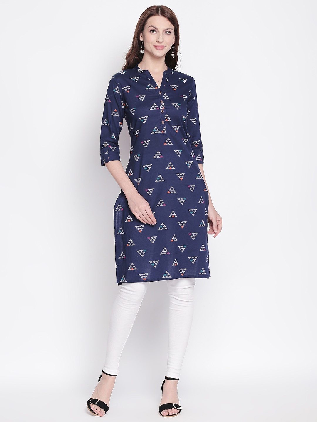 

RANGMANCH BY PANTALOONS Women Blue & Beige Printed Straight Kurta