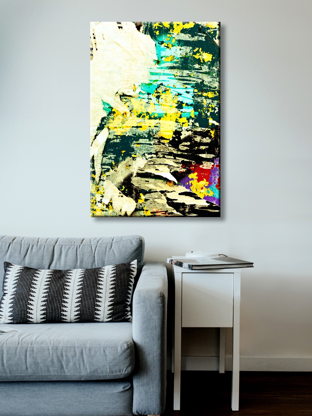 

999Store Green, Yellow & Black Hand-Painted Abstract Wall Painting