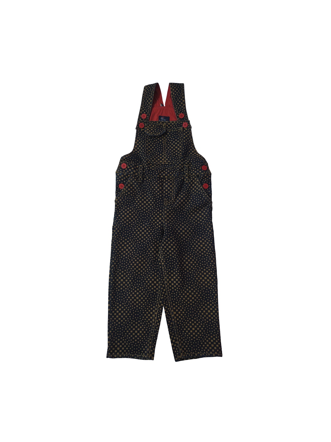 

KiddoPanti Boys Brown Printed Pure Cotton Denim Dungaree
