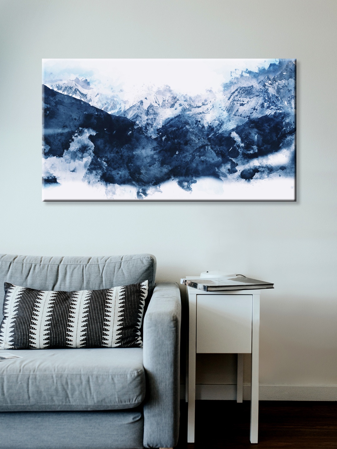 

999Store Blue & White Hand-Painted Mountains Wall Painting