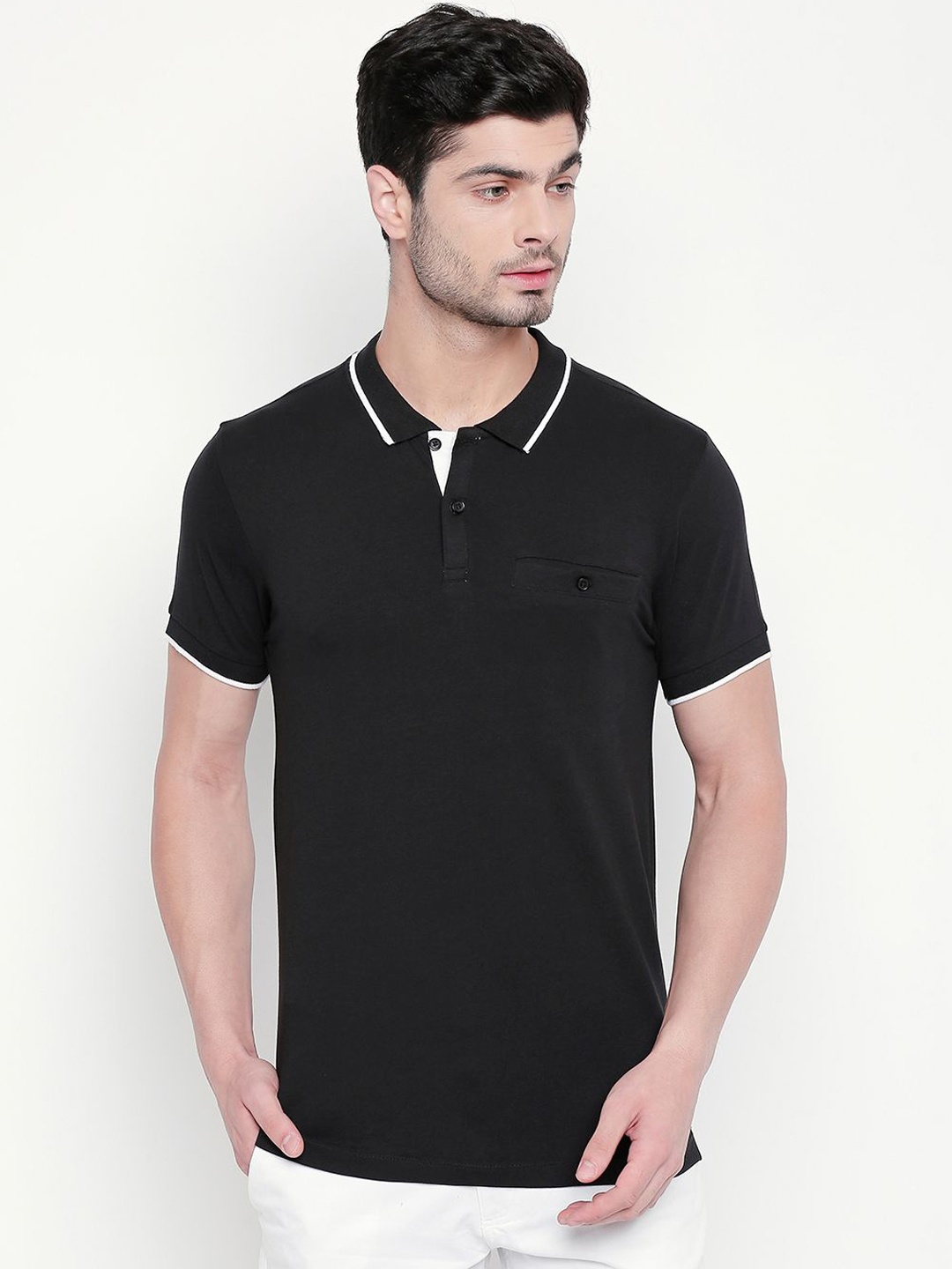 

Kenneth Cole Men Black Solid Polo Collar Slim Fit T-shirt