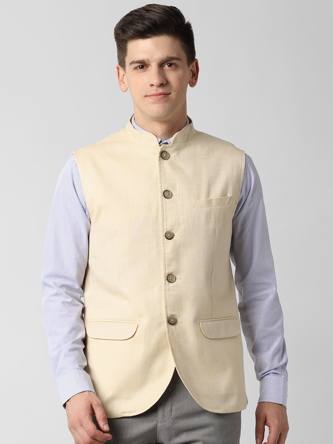 

Peter England Men Beige Solid Nehru Jacket