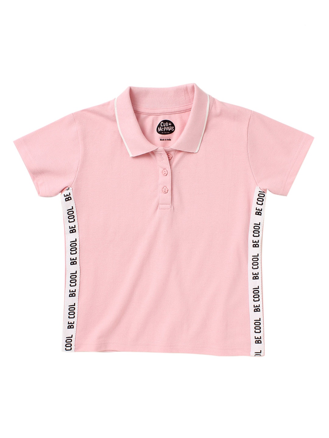 

Cub McPaws Girls Pink Solid Polo Collar T-shirt