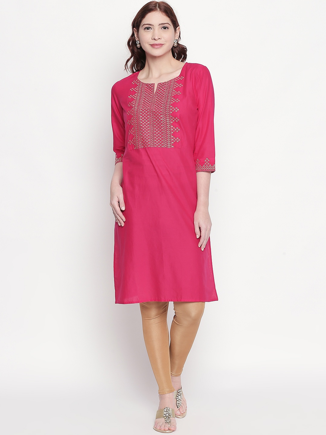 

RANGMANCH BY PANTALOONS Women Pink Yoke Design Straight Kurta