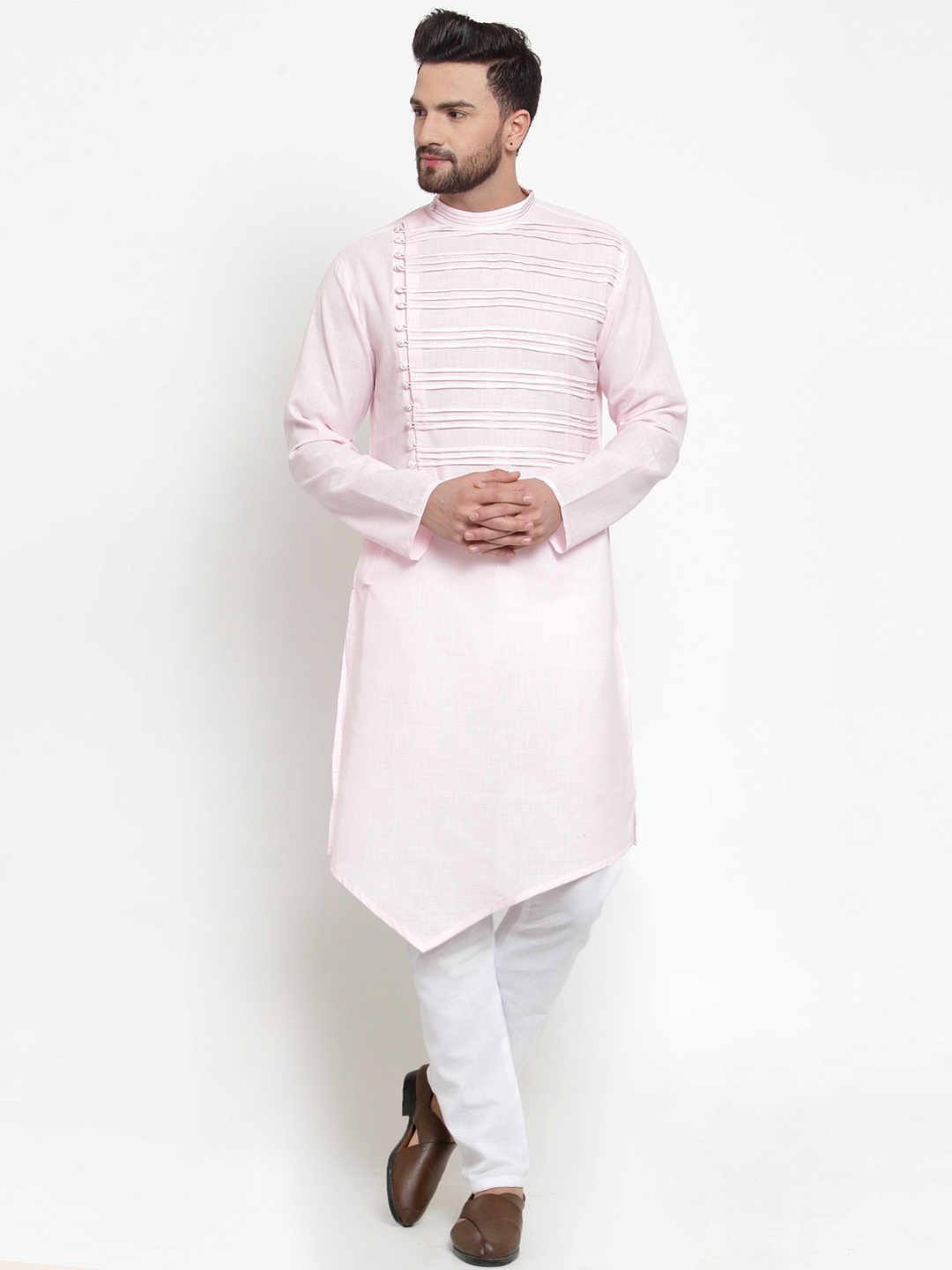 

TREEMODA Men Pink Solid Linen Kurta with Pyjamas