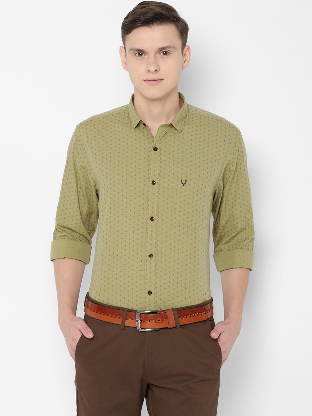 

Allen Solly Men Olive Green Slim Fit Printed Casual Shirt