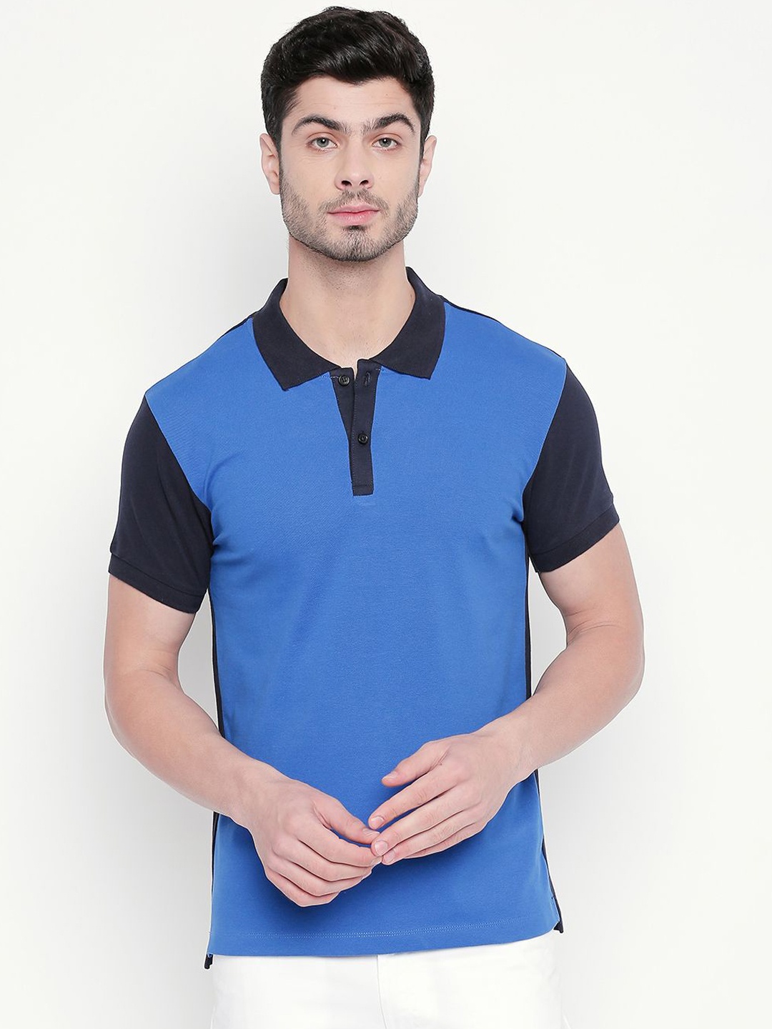 

Kenneth Cole Men Blue Colourblocked Polo Collar Slim Fit T-shirt