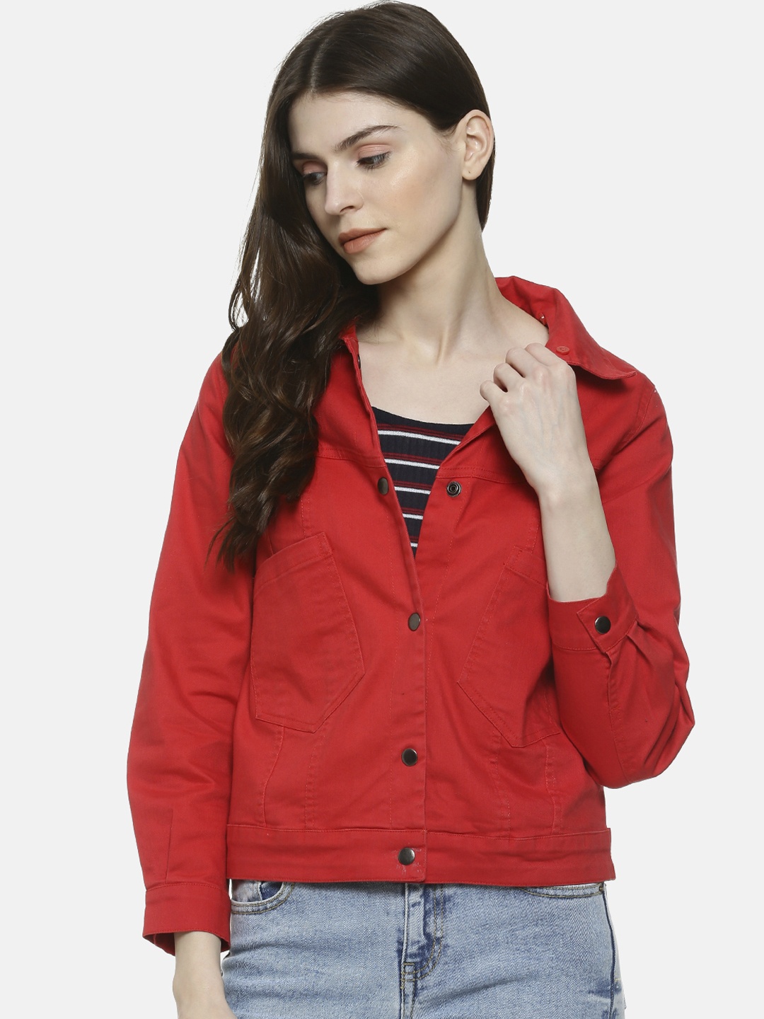 

Campus Sutra Women Red Solid Windcheater Jacket