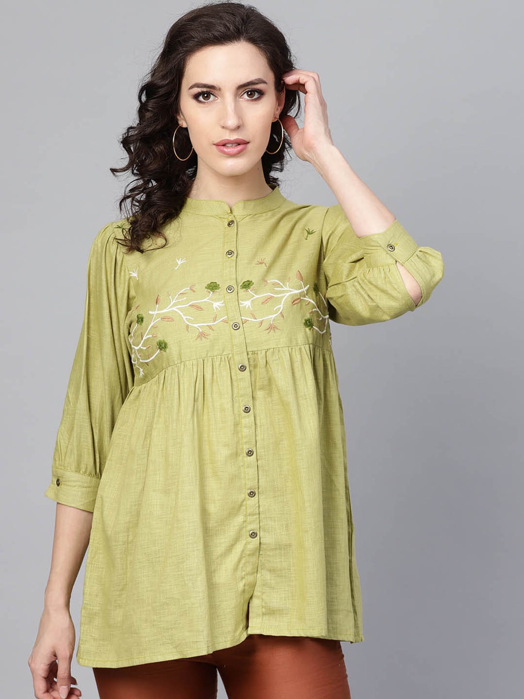 

Indo Era Women Green Embroidered A-Line Kurta