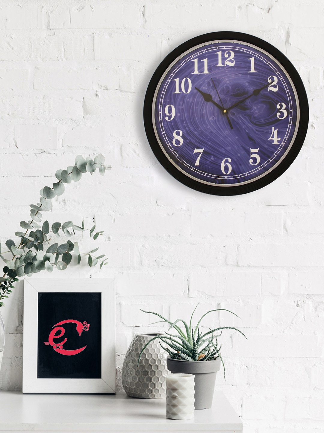 eCraftIndia Navy Blue Round Printed 31 cm Analogue Wall Clock