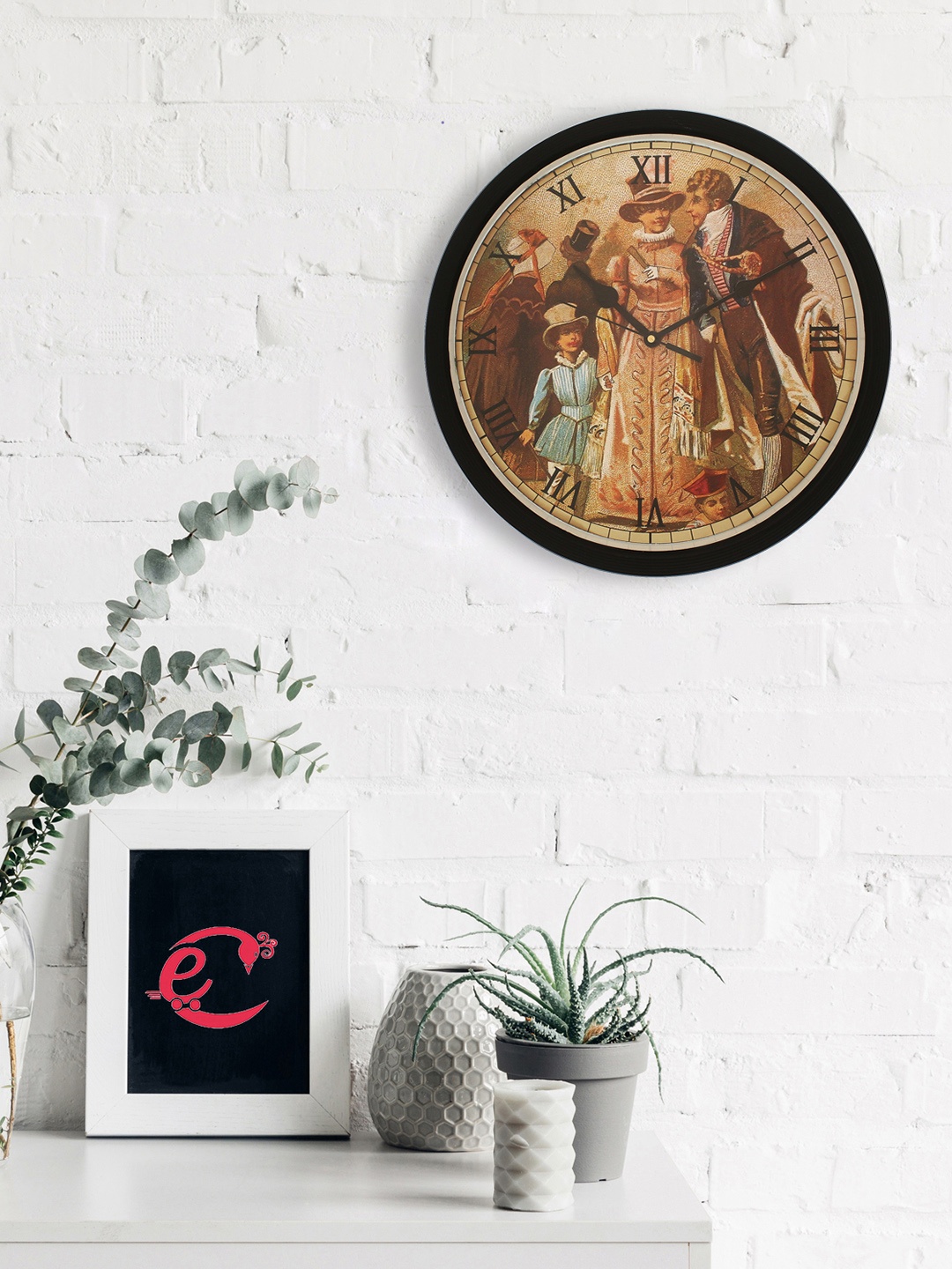 

eCraftIndia Black & Brown Round Printed Analogue Wall Clock