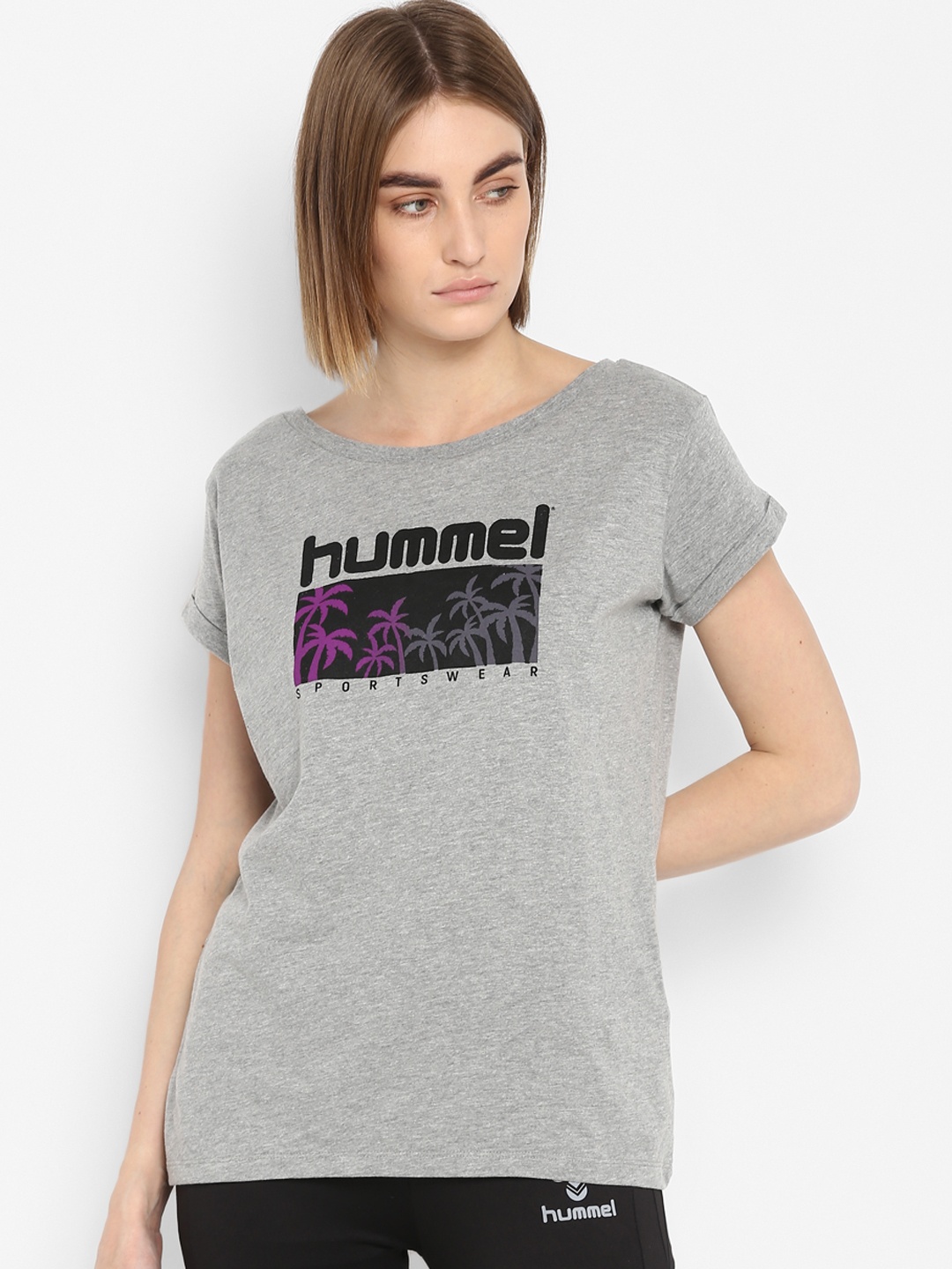 

hummel Women Grey Printed Round Neck T-shirt