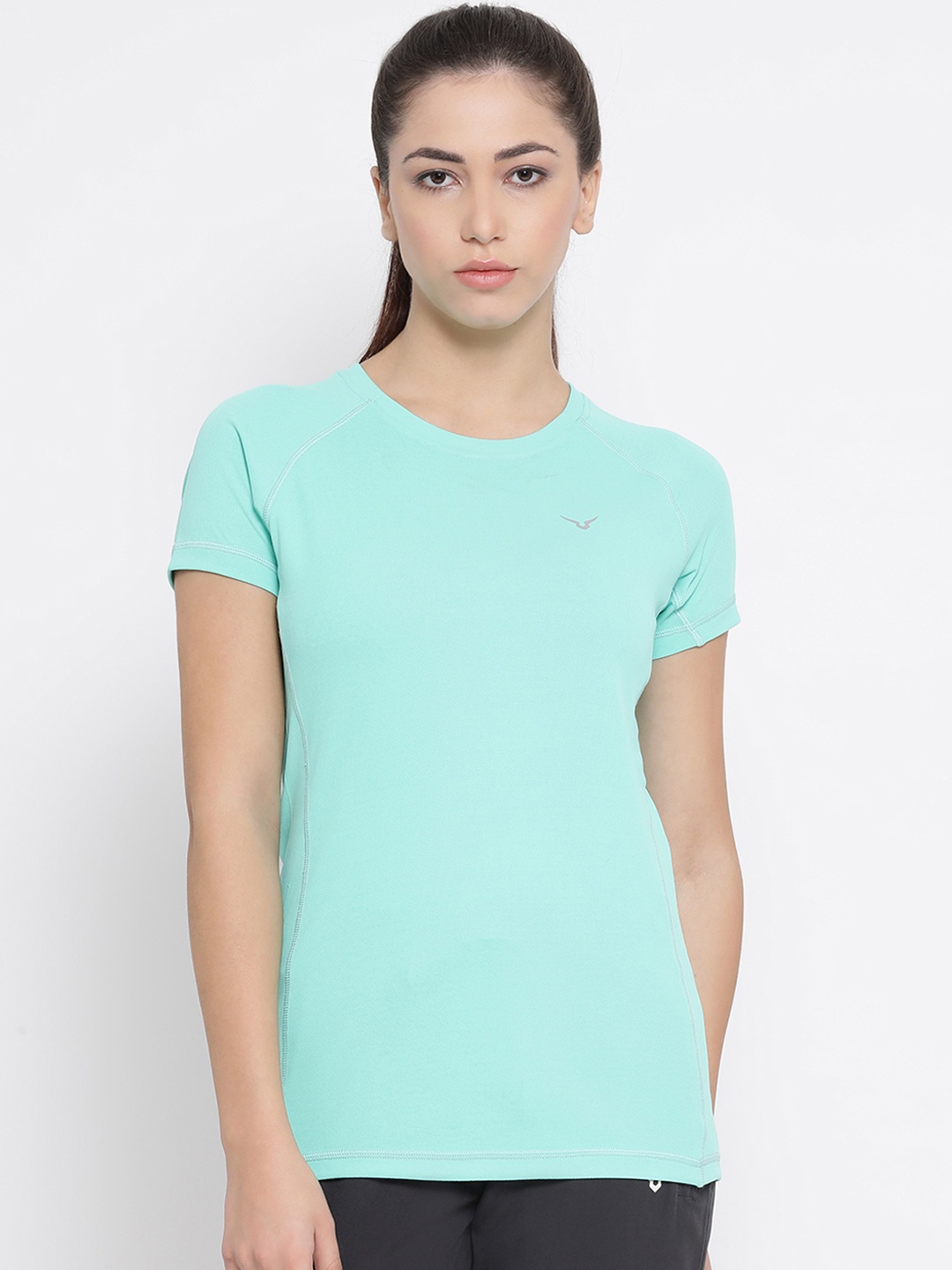 

Invincible Women Sea Green Solid Round Neck T-shirt