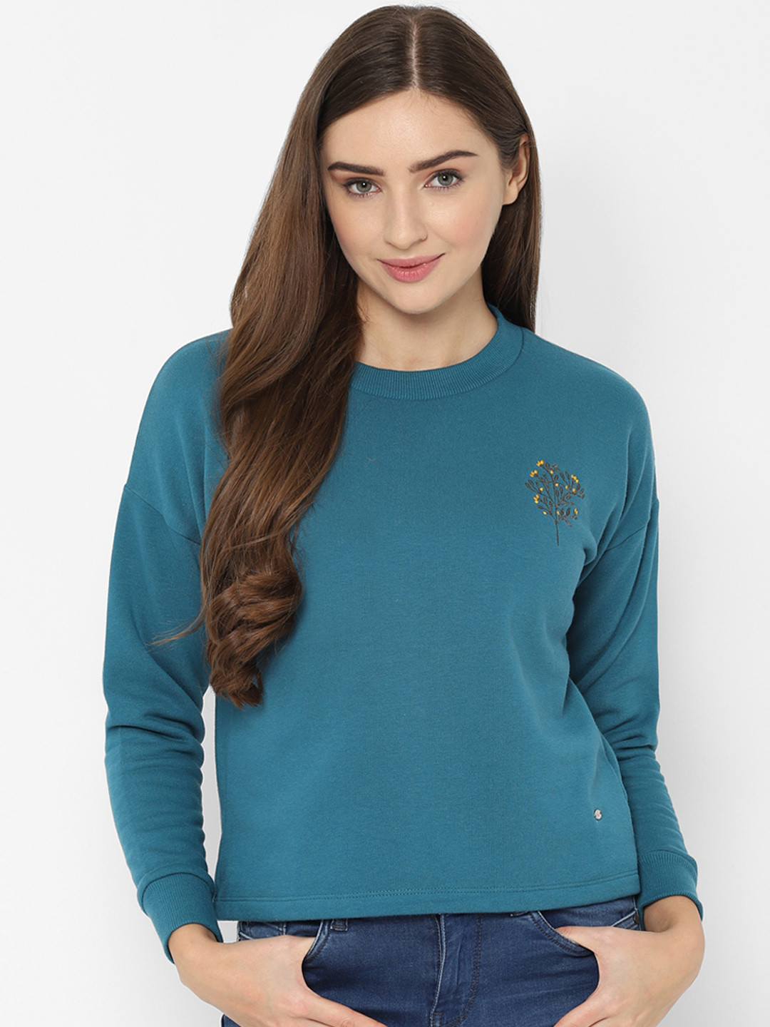 

Allen Solly Women Teal Blue Solid Sweatshirt