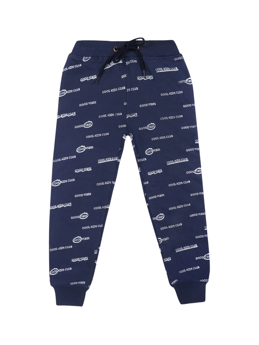 

Lil Tomatoes Boys Navy Blue & White Printed Mid-Rise Joggers
