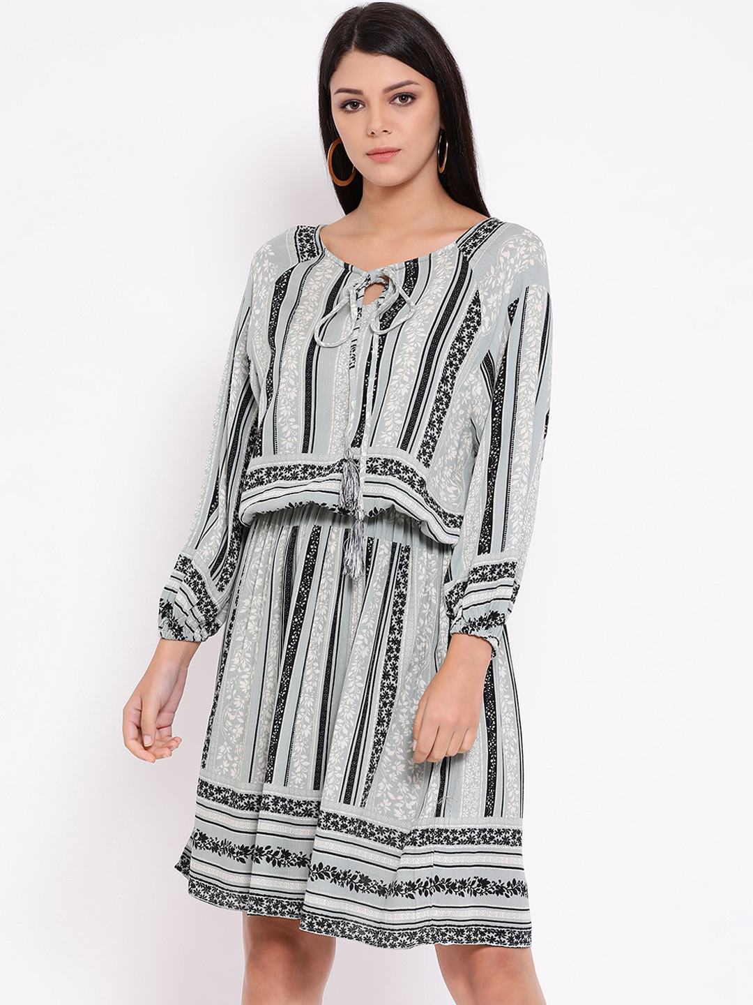 

Oxolloxo Women Grey Printed Blouson Dress