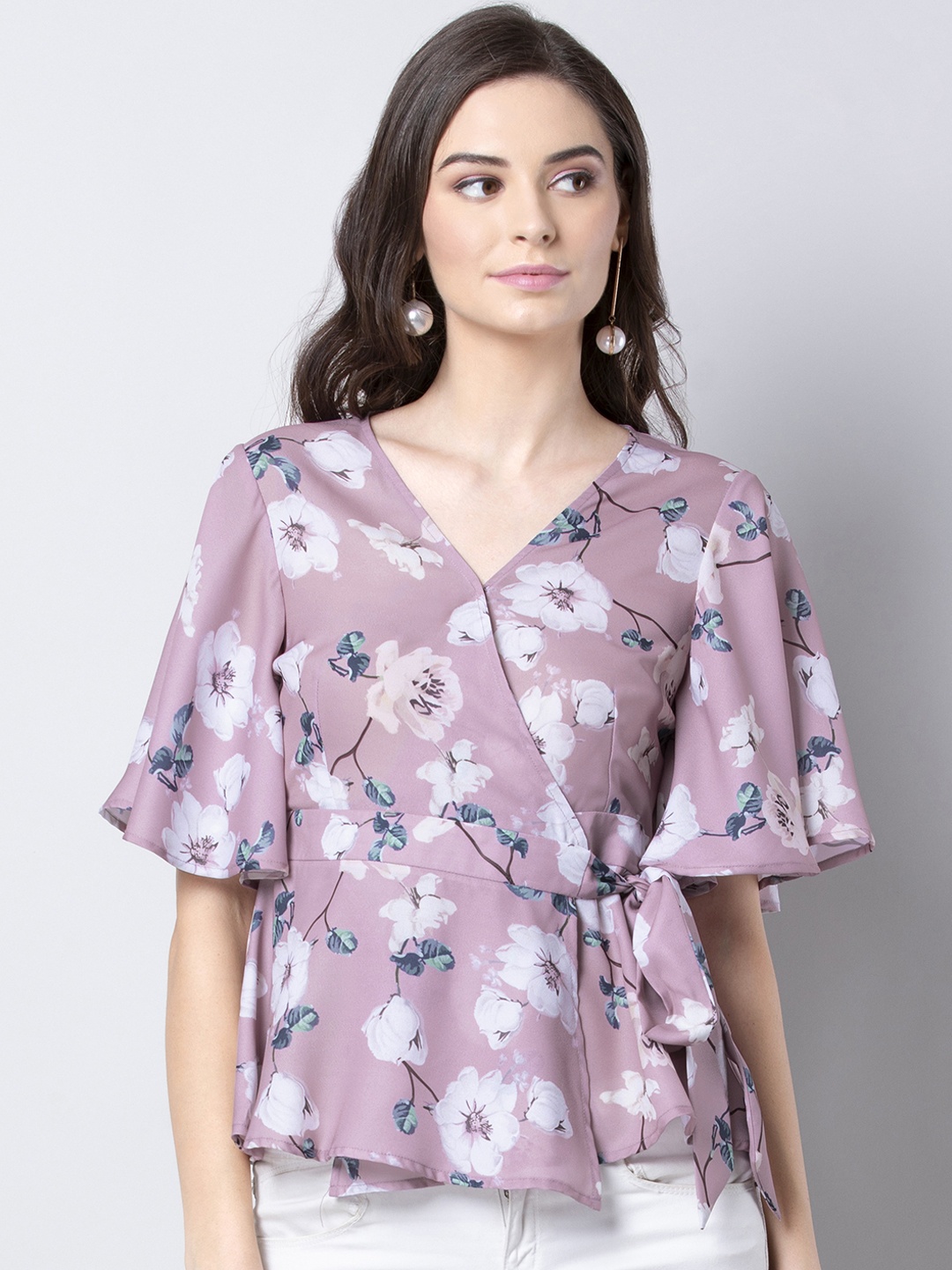 

FabAlley Women Pink Floral Printed Wrap Top